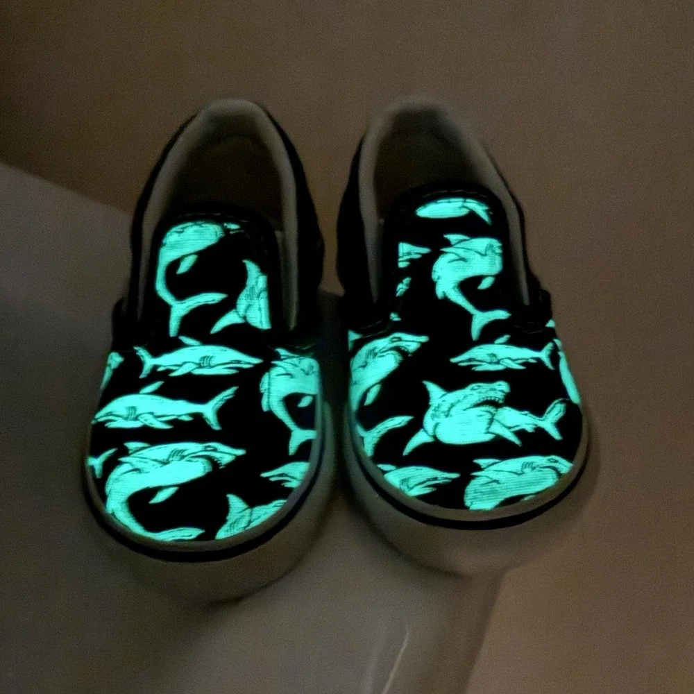 Vans SLIP ON Shark Glow in Dark Toddler Shoes Size 4 Blue White w/Box EUC